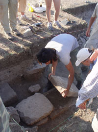 Researchers at an excavation site